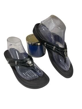 Minnetonka Silverthorne 360 Sandals Womens 9M Black Leather Thong Casual 504001